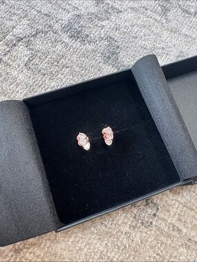 Rose Gold Leaf Crystal Stud Earrings for Women